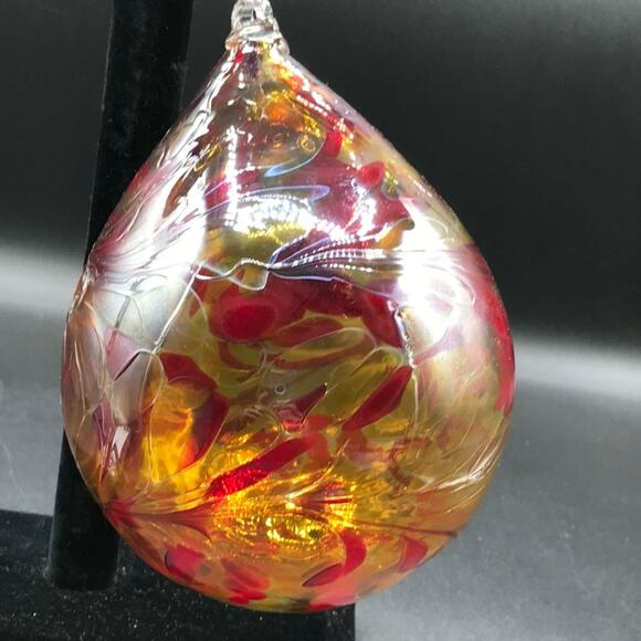 Hand Blown Glass Tear Drop Large Christmas Ornament Outdoor Orb 4.5" Diameter - Picture 2 of 6